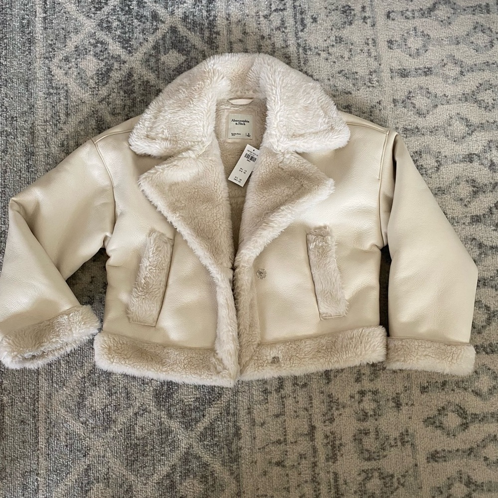 new abercrombie & fitch cream leather and fur jacket